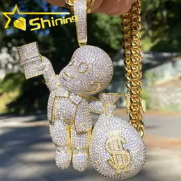 Anpassad lyx Iced ut smycken Little Boy With Money Bag Pass Pass VVS Moissanite Pendants Hiphop Jewelry
