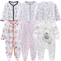 Rompers 012months Baby Born Girls Boys 100%Bomullskläder av Long Sheeve 123 -stycken Spädbarnskläder Pyjamas Overalls 230728