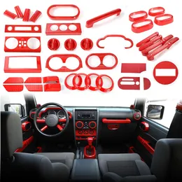 Jeep Wrangler JK 2007-2010 Car Interior Accessories276MのABSレッド全セットインテリアデコレーションカバートリムパネルキット