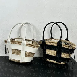 Модная пляжная сумка роскошная трава сплетенная сумка для зеркала качество женщин с большим мощностью сумка для покупок кожа швейное масло край кожа дизайнерские сумки