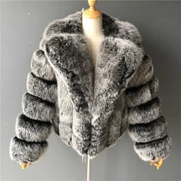 Women's Fur Faux Fur Mongolian Fur Coat Women Silver Grey Faux Fur Jacket Thick Warm Fluffy Winter Outerwear Office Lady Artificial Fur Coats HKD230727