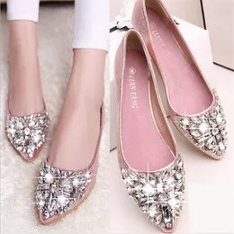 Pełny rozmiar Stock 2016 Pink Champagne Wedding Buty srebrne palce koraliki kryształy buty ślubne Specjalne buty PROM Girls Flats BO305H