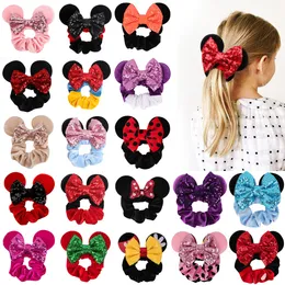 Cartoon Mouse Ear Velvet Story Tarms Ring Sequin Bowknot Children's Amusement Park Party Theme Versatile Hair Ornament Hair Ring