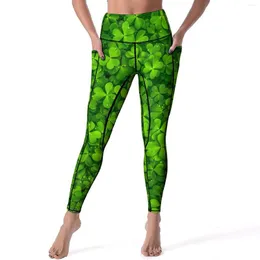 Active Pants St Patricks Day Yoga Lady Field of Shamrocks Leggings High midja Sweet Legging Stretchy Design Work Out Sports Tights