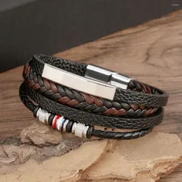 Charm Bracelets 4 Layer Braided Punk Hiphop Leather Bracelet For Men Stainless Steel Beads Alloyed Clasp Trendy Jewelry