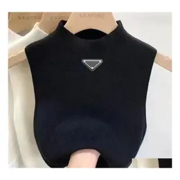 Women'S Knits Tees Sleeveless Vest Summer Sweater Designer Women Vests Tops Crop Top Off Shoder Black Tank Casual Backless Tech Fl Otumc