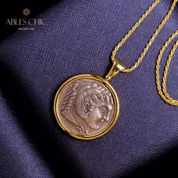 Pendant Necklaces 925 Sterling Silver Handmade Roman Coin Pendant 18K Gold Tone Double sided Ancient Sculpture Necklace C11N3S25718 230727