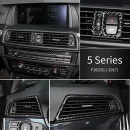 Para bmw f10 interior fibra de carbono guarnição reajuste decorativo saída de ar condicionado capa adesivos 5 séries 2011-2017 acessórios2830