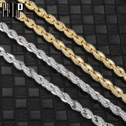 Hip Hop 6mm Twist Rope Chain Brass Zircon Iced Out Cuban Link Aaa Prong Setting Collane per uomo Donna Gioielli