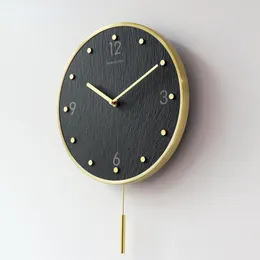 Zegar ścienny mosiężny zegar łupkowy: lekka luksusowa skala i metalowa rama w połączeniu z kreatywnym minimalistycznym zegarkiem cyfrowym
