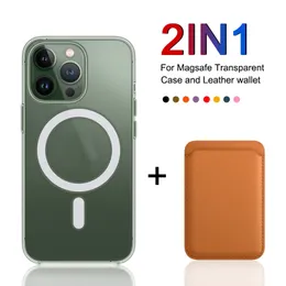 2IN1 Case for Magsafe bezprzewodowe ładowanie magnetycznych telefonów na iPhone'a 15 14 13 11 12 Pro Max Skórzowy uchwyt na karty