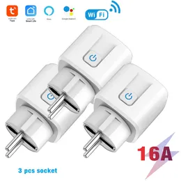 스마트 파워 플러그 3pcs 16a EU FR 소켓 Tuya WiFi 스마트 플러그 전원 전원 모니터 기능 앱 제어 Alexa 홈 어플라이언스 hkd230727 용 스마트 라이프