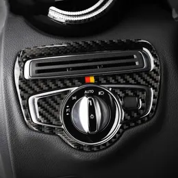 In Fibra di carbonio Interruttore Fari Telaio di Copertura Trim Car Styling Sticker per Mercedes Classe C W205 C180 C200 GLC Accessori257e