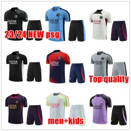 23 24 PSGs agasalho 2023 adulto crianças treino terno manga curta paris roupas esportivas futebol futebol jerseys uniforme chandal moletom conjunto camisola