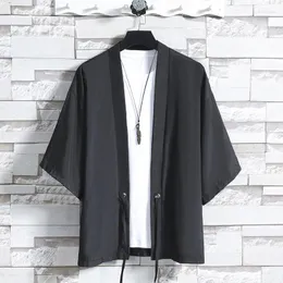 Men's Jackets #4274 Summer Sunscreen Jacket Men Black White Blue Outerwear Vintage Kimono Three Quarter Sleeve Hip Hop Cardigan