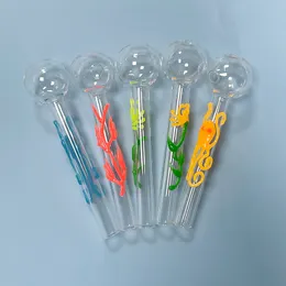 QuartzPro Glow In The Dark Vetro spesso Bruciatore a nafta Tubo per fumo Fumo a mano Gorgogliatore con immagine di polpo con ciotola per la testa da 3 cm