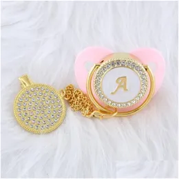 PACIFIERS# PACIFIERS Brev Namn Inledande Baby Pacifier och Clip Blingbling Pink Rhinestones Soother Lollipop Chupeta Sucette Shower Dhrku