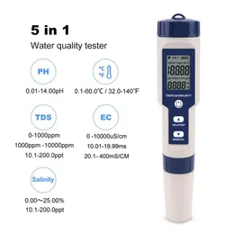 Meter Professional Digital Water Tester 5 i 1 Ph TDS EC SALINity Temperatur Penvattentät multifunktionsmätare302W
