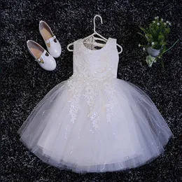 Glizt Baby Girl Clothes Weddings Pageant White First Holy Lace Embroidery Flower Communion Dress paljett Barn brudtärna GOWN292B