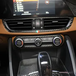 Karbon Fiber Araç Merkezi Hava Outlet Çerçeve Dekorasyon Döşeme Sticker Alfa için Araç Styling Romeo Giulia Stelvio 2017 2018 Accessories246b