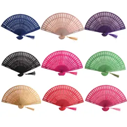 Chinese Style Products Multicolor Wedding Wooden Folding Fan Hollow Carved Chinese Vintage Women Small Sandalwood Scented Hand Fan Birthday Gifts