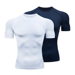 القمصان للرجال Rashguard Gym T Shirt Men Bodybuilding Quick-تجفيف بضغط اللياقة البدنية الجري تجريب رجل الرياضة أول طبقة رياضية 230727