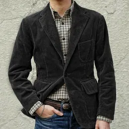 Męskie garnitury Blazers Płaszcz Corduroy Casual Suit z podkładkami na ramię Wysokiej jakości moda Lapel Long Inteved Color Kurtka zimowa Modele 230727