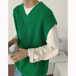 Kamizelki męskie czarny zielony zielony sweter w dekolcie kamizelka mody mody swobodny dzianin pullover koreański luźny skoczek męski