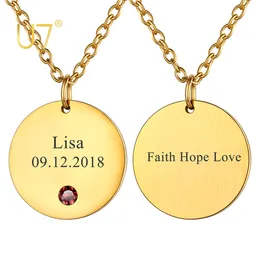 Pendant Necklaces U7 Custom Engrave Disc Necklace Personalized Circle Coin Pendant Engrave with Name Date Location Women Men Birthstone Necklaces 230728