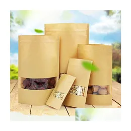 Förpackningsväskor 100 st/lot Stand Up Kraft Paper Bag Food Storage Återanvändbar dragkedja Tätning av kaffepåse Drop Delivery Office School Busine Otzkf