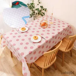 테이블 천을 간단한 꽃 도트 패턴 식탁성 방수 및 오일 방지 식탁보 순 빨간색 직사각형 데스크 천 r230726