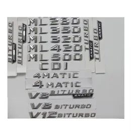 Chrome Trunk Letters Badge Emblematy Emblematy ML55 ML63 AMG ML300 ML320 ML350 ML400 ML500 4MATIC CDI W166 W164253V257I