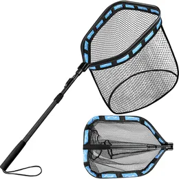 Fishing Accessories Floating Fishing Net Portable Retractable folding aluminium alloy fishing Hand net Glue coated net bag Fly Hand Dip Casting Net 230729