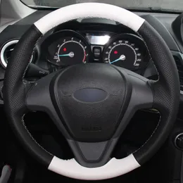 Black Natural Leather White Natural Leather Car Steering Wheel Cover for Ford Fiesta 2008-2013 Ecosport 2013-2016276G