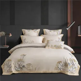 Sängkläder sätter lyx 60 -talets egyptiska bomullsbroderad uppsättning för king size lakan kuddvaken täcke 4 st hem och el 230727