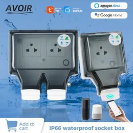 Wtyczki inteligentne Avoir Tuya Wi -Fi Smart Socket US Standard IP66 Waterproof Outdoor ExtleT Switch Sterowanie głosowe Praca z Alexa Home HKD230727