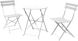 SR Stahl-Terrassen-Bistro-Set, klappbare Terrassenmöbel-Sets für den Außenbereich, 3-teiliges Terrassen-Set aus klappbarem Terrassentisch und Stühlen, weiß