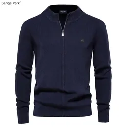 Męskie swetry Serige Park Autumn Luxury Płaszcz Sweter Zip Cardigan French Wysokiej jakości Bownot Cotton Prosta moda 230728