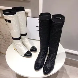 designer di lusso da donna Stivali ricamati elettrici in vera pelle Stivali al ginocchio moda a quadri elasticizzati abbinati a colori ladys Scarpe sexy autunno inverno