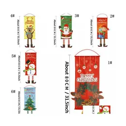 Banner Bandiere 6 Stili Bandiera di Natale Cartone animato Cervo Pupazzo di neve Babbo Natale Stampa Finestra Appeso a parete Decorazione per feste di Natale Giardino domestico Db Dhgsf