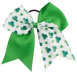 15pcs lot 7 Meisjes Glitter Clover Lint Cheer Bow Met Elastische Band Handgemaakte Patchwork St Patrick Haaraccessoires220q