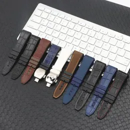 Top Brand Quality 28mm Nylon Cowhide Silicone Watch Strap Black Blue Folding Buckle Watchband for Franck Muller Series Watch232A