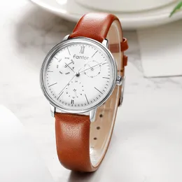 Zegarek Fantor Top Brand Modna Moda Chronograf Watches Eleganckie luksusowe skórzane kobiety zegarek Relogio Feminino Woman Quartz Na ręce 230727