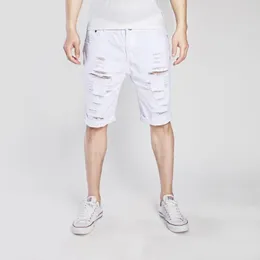 Män jeans sommar herr casual denim shorts mode män mager kort man homme förstörda rippade