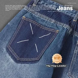 Мужские джинсы лидер хип -хоп y2k джинсовая ткань Тонкие мужчины.