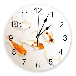 Wall Clocks Carp Pond Clear Clock Living Room Home Decor Large Round Mute Quartz Table Bedroom Decoration Watch