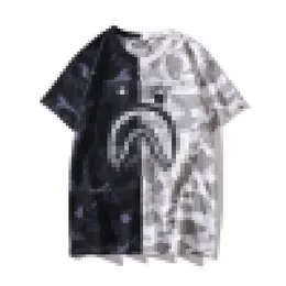 A Bathing Ape Shirt Chaopai Summer Short Sleeve Skull Head Dark Camuflagem Patchwork Masculina Casual Decote Redondo Bathing Ape T-shirts