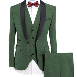 Herrdräkter blazers herrar 3 stycken ull mjuk tweed kostym sjal lapel smal passande casual tuxedos brudgum bröllop skräddarsydd drees blazervestpants 230727