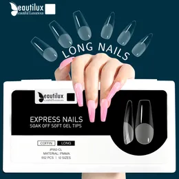 Falsche Nägel Beautilux Nail Fake Nails Extension System Full Cover Sculpted Clear Stiletto Coffin False Nail Tips American Capsule 552 Stück/Box 230728
