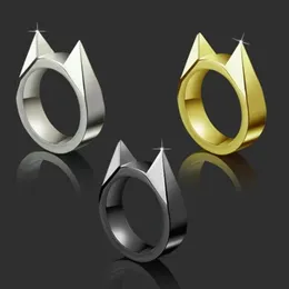 Band Rings Women/Men's Cat Ear Mini Self Defense Ring Metal Mentional Fingering Finger Cost Age Attict Attion Ring Explysistory 230727